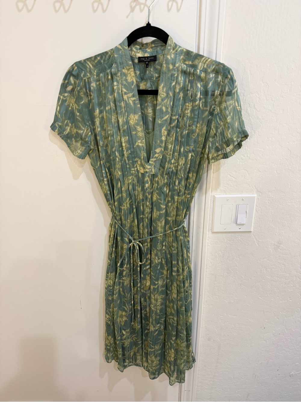 rag & bone Mint Green Floral Pleated Midi Dress